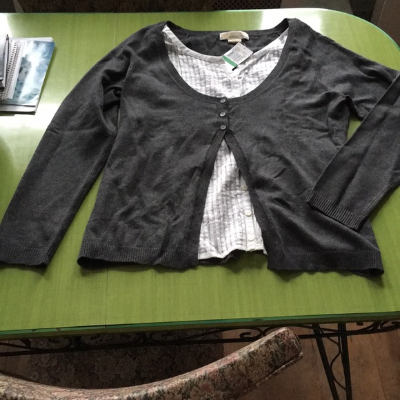 Michael Kors Cardigan inset cotton button down. - Picture 1 of 3